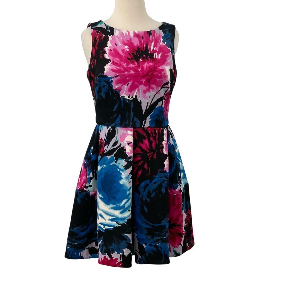 Just Taylor Petite Women's Sleeveless Dress Pink Blue Black Watercolor Scuba 10P